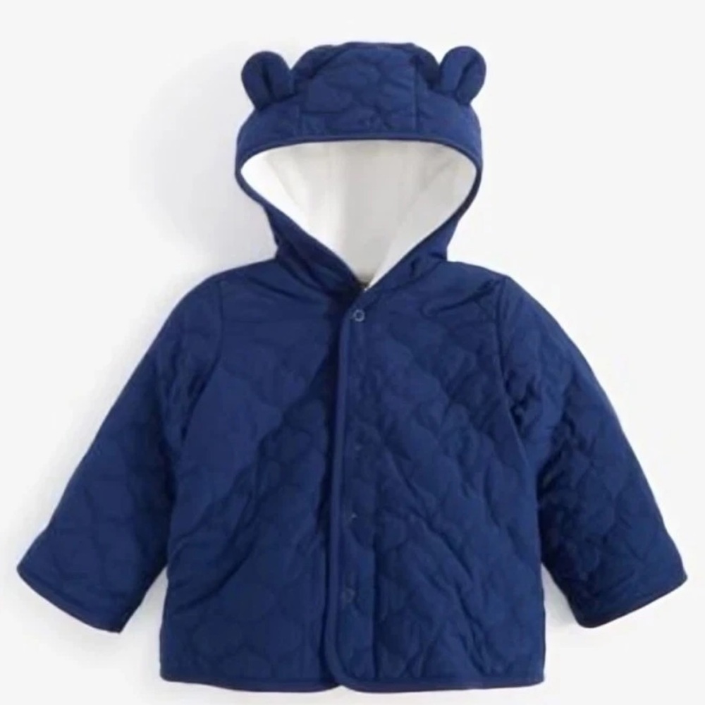 Macys First Impressions Navy Blue Quilted Fleece Coat Size 3-6 Months NWT